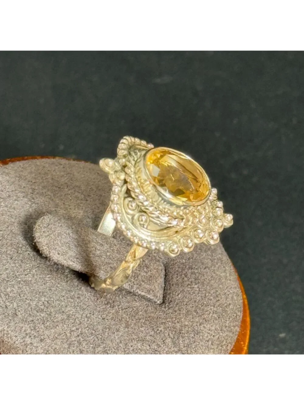 Citrine and Sterling Silver 925 Bezel Set Heart Design Ring 20mm Wide SZ 5.25
